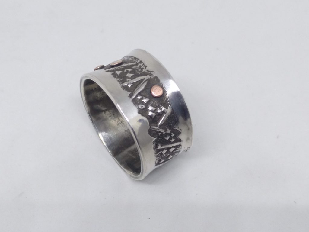 silver ring with copper dots-2