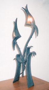 Sculptural forged iron lamp