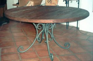 wrought iron and wood table