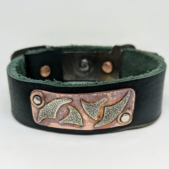 leather bracelet with copper and silver decoration
