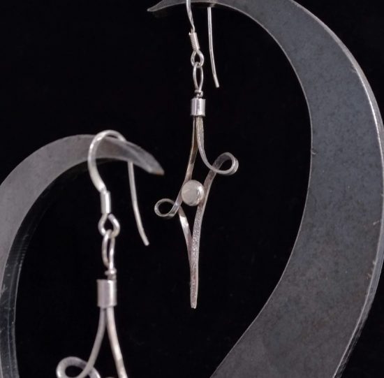 long forged silver wire earrings