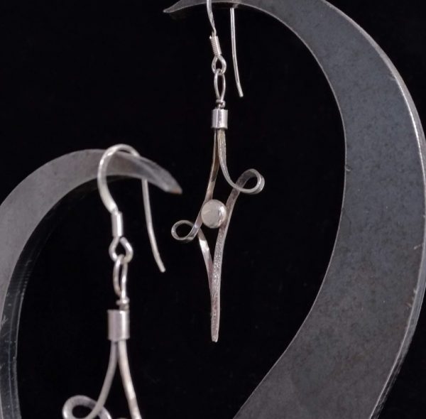 long forged silver wire earrings