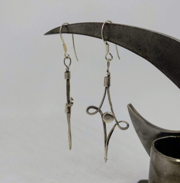 long forged silver wire earrings