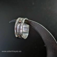 Silver ring with pattern stamp and copper dots 4 Silver ring with pattern stamp and copper dots