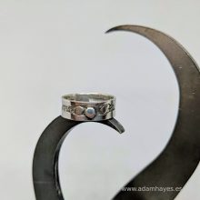 Stamped silver ring with silver dot 2 Stamped silver ring