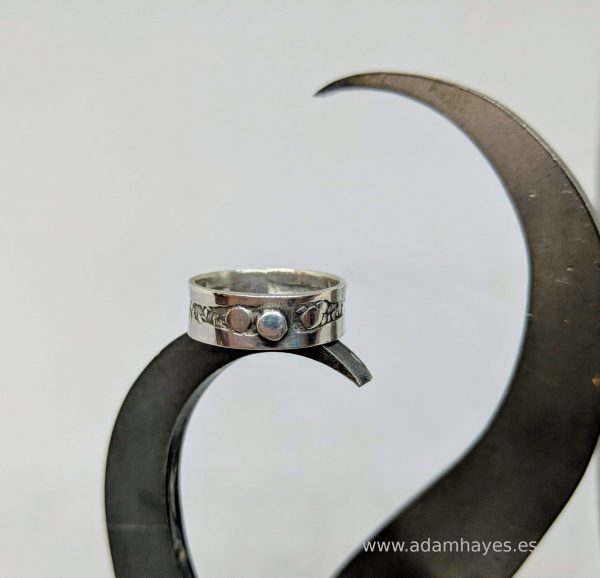 Stamped silver ring with silver dot 2 Stamped silver ring