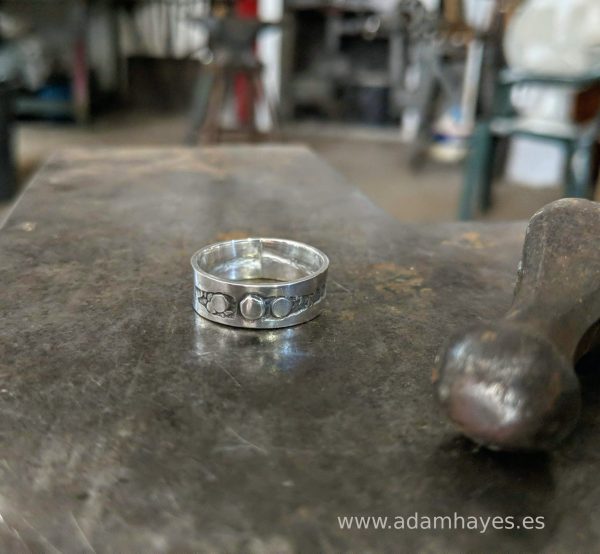 Stamped silver ring with silver dot 4 Stamped silver ring